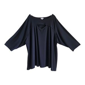 AVENUE Women's Plus 30 32 Tunic Top Black Front Keyhole Jersey Knit Bust 58"
